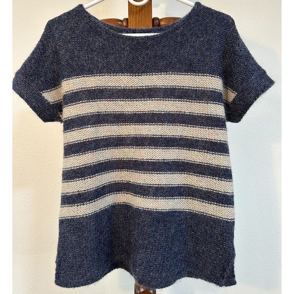 Gap Sweater Women’s Short Sleeve Top XS Navy Cream Striped Mohair Blend Knit